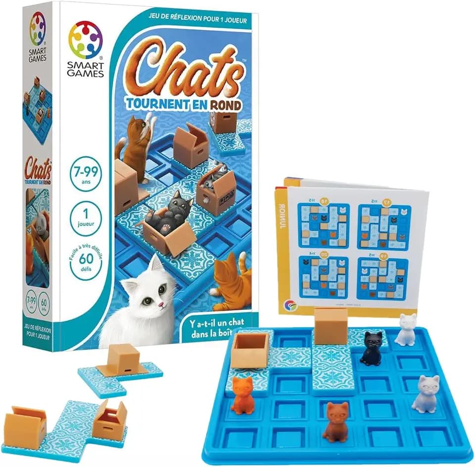 Smart Games - Chats Tournent En Rond - Remue-Méninges Éducatif - Jeu de stratégie Multi-Niveaux et renforcement des compétences - Jeu de logique et de Réflexion - 7 ans + - 1 joueur - SG 450 FR.