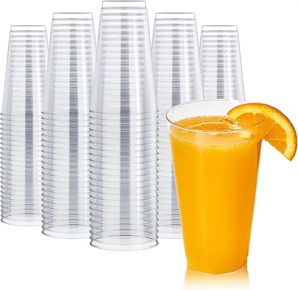 FOCUSLINE 200 Pack 16 oz Clear Plastic Cups, Large Disposable Party Cups