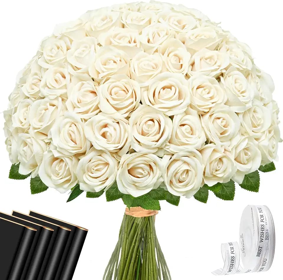 Waipfaru 50 Pcs Champagne Yellow Roses