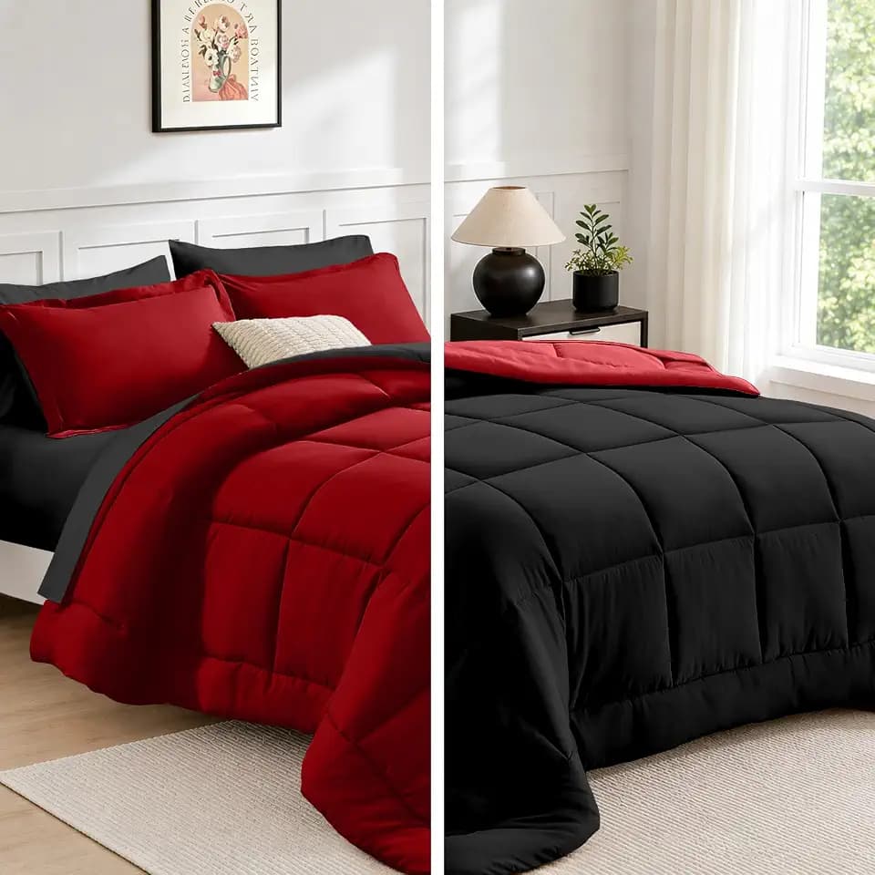 FUANNA Queen Comforter Set 7 Pieces, Reversible Bed Set, Soft Bed in a Bag