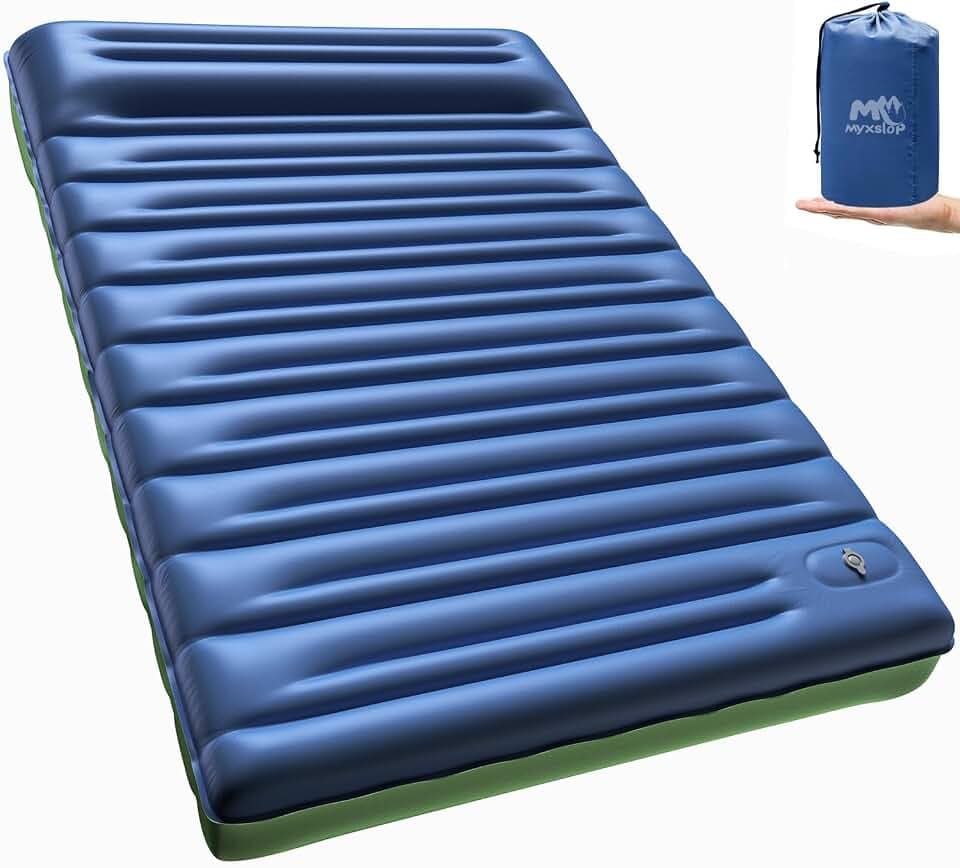 Myxslop Camping Isomatte 2 Personen, 12CM Isomatte Ultraleichte Luftmatratze Camping Aufblasbar Kleines Packmaß mit Fußpumpe für Zelt, Rucksack, Wandern und Camping