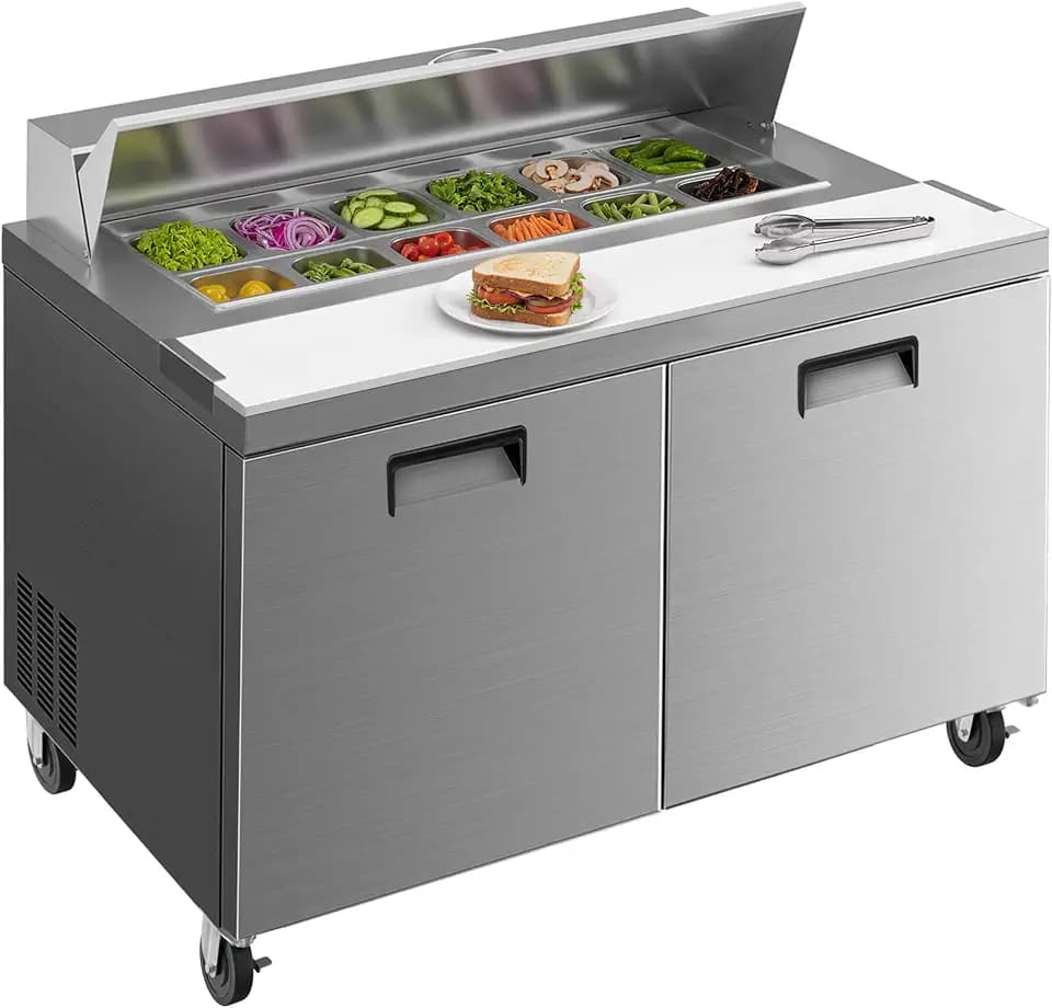 48" Commercial Sandwich Prep Table Refrigerator, 13 Cu.Ft