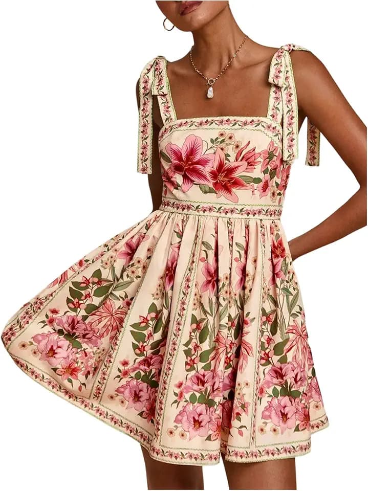 OYOANGLE Boho Dresses for Women Tropical Summer Dresses Mini Dress Sundress