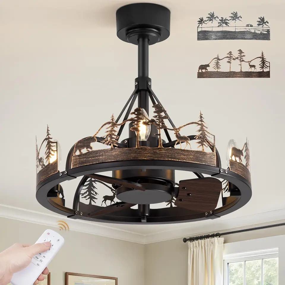 Fanbulous 20 Inch Rustic Ceiling Fan with Light and Remote, Bear and Deer
