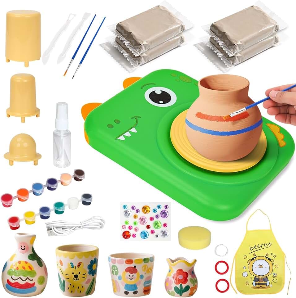 Pottery Wheel for Kids, Pottery Kit with Air Dry Clay, Arts & Crafts Toy