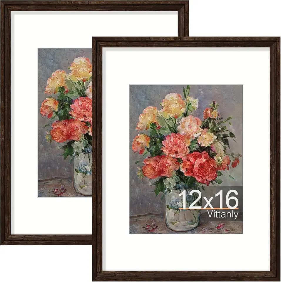 Vittanly 12x16 Picture Frames Set of 2, Vintage Photo Frames, Rustic Brown