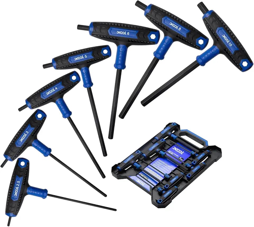 XOOL T-Griff Innensechskantschlüssel Satz, 7-tlg. Sechskantschlüssel Set (2,5–10 mm), Lange Ausführung, Cr-V-Stahl, ergonomischer Griff, Inbus Schlüssel für Fahrrad, Auto, Möbel, Maschinen