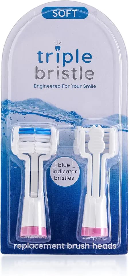 Triple Bristle Replacement Brush Head Refills, 2 Pack Pink