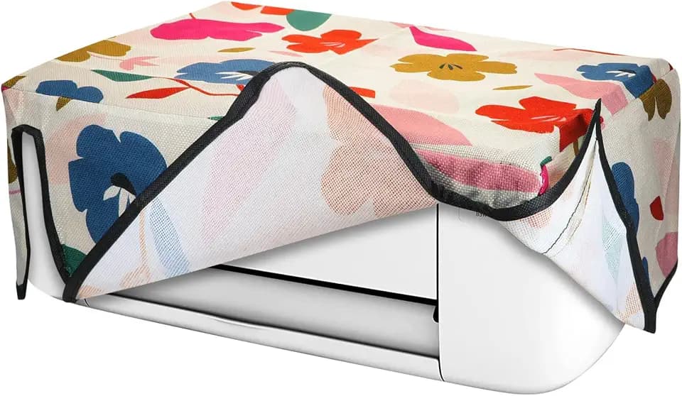 kwmobile Linen Printer Cover Compatible with HP DeskJet 3750/3755 Case - Colorful Flowers Dark Pink/Dark Blue/Cream