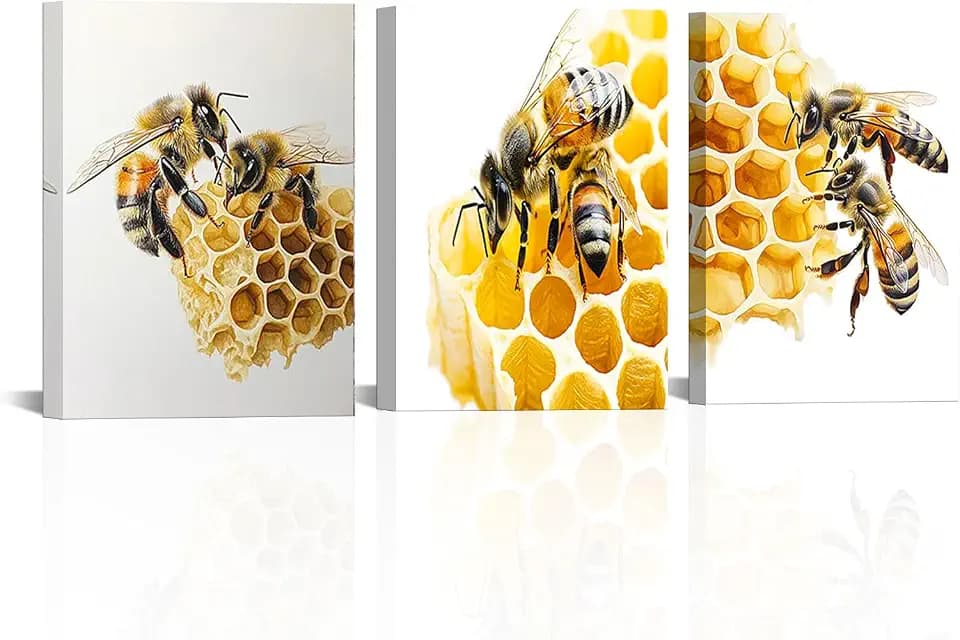 ChaudArt 3 Pieces Bee Realistic with Honeycomb Canvas Art Home Decor Wall Art Print Poster Painting