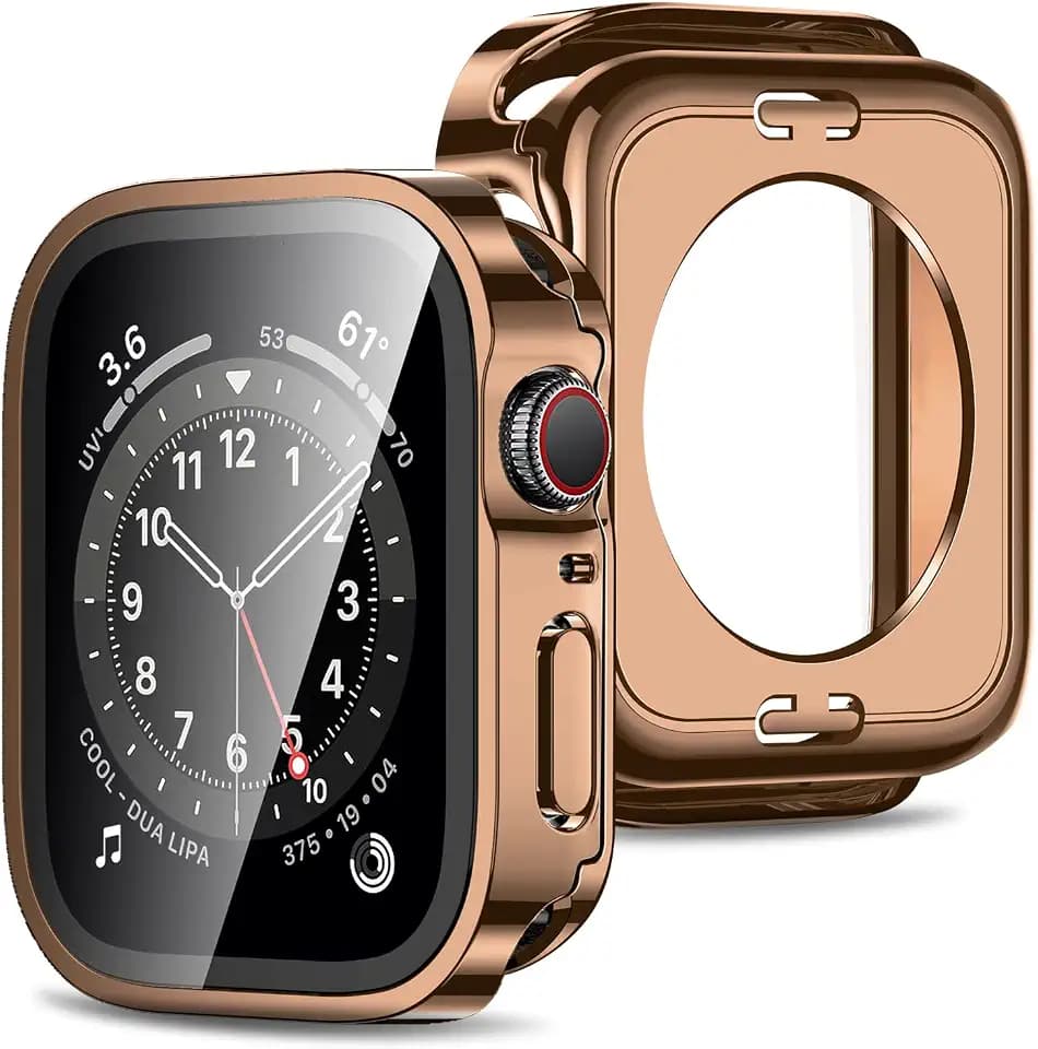 Amizee 2 in 1 Case [2-Pack] Compatible with Apple Watch SE 3/2/1 Series 6/5/4 40mm with Built-in Screen Protector, Straight Edge Hard PC Full Body Protective Cover for iWatch 40mm, Rose Gold
