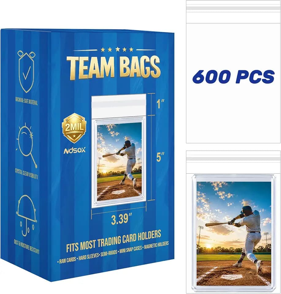 Ndsox 600ct Resealable Team Set Bags for Trading Cards, Holds 35 Raw Cards