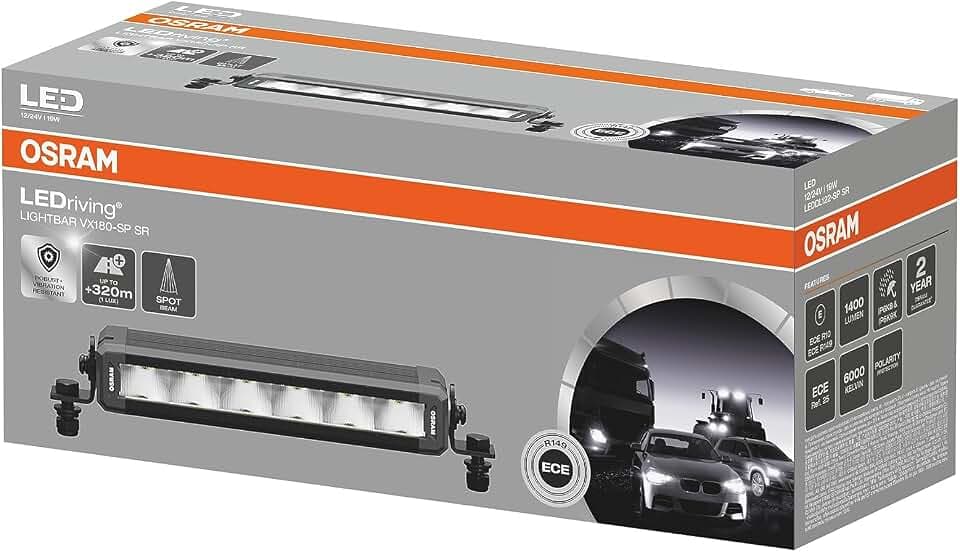 Osram LEDriving® Lightbar VX180-SP SR, LED Zusatzscheinwerfer für Fernlicht, spot, 6000K, 1400lm, Lichtstrahl bis zu 320m, 12V/24V, ECE Zulassung