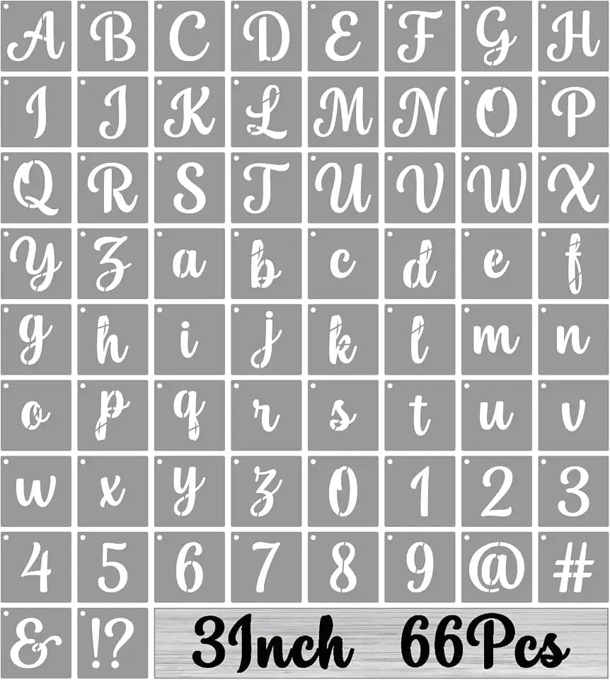 BAMIDELE 3 Inch Alphabet Letter Stencils for Painting, 66 Pcs Reusable Plastic Calligraphy Letter Stencils and Numbers Template Kit for Painting on Wood, Chalkboard, Fabric, Door Porch, Wall Art