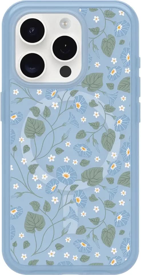 OtterBox iPhone 15 Pro Symmetry Series Clear Case - Dawn Floral (Blue), Snaps to MagSafe, Ultra-Sleek, Raised Edges Protect Camera & Screen, Ultra-Thin, Sleek iPhone Case