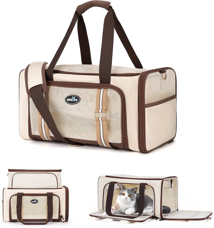Wakytu Expandable Pet Carrier for Cats and Dogs, Airline Approved Cat Carrier, Large Travel Bag with Extra Large Foldable mat