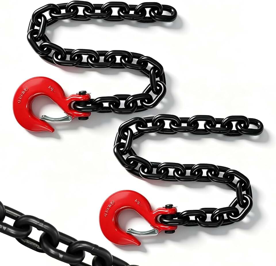 G80 1/2"x 36" Trailer Safety Chains with Hooks,2-Pack,EP Black