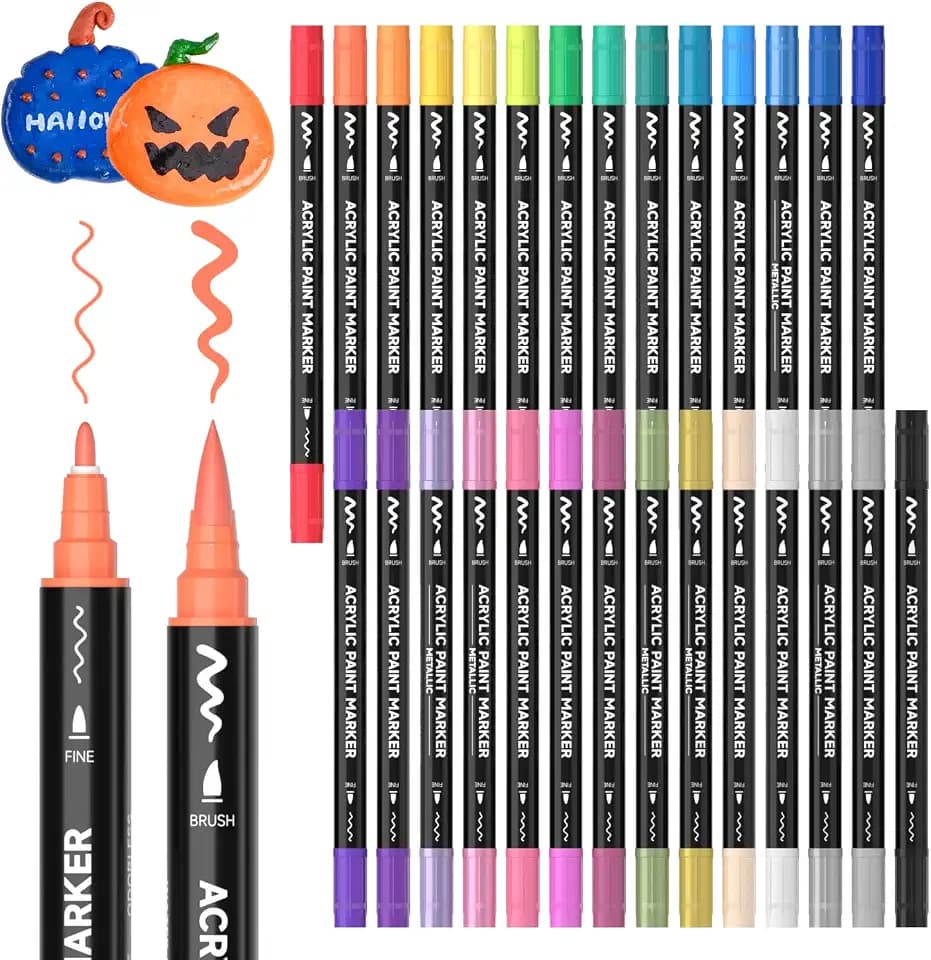 Shuttle Art 28 Colors Brush & Fine Tip Acrylic Paint Markers
