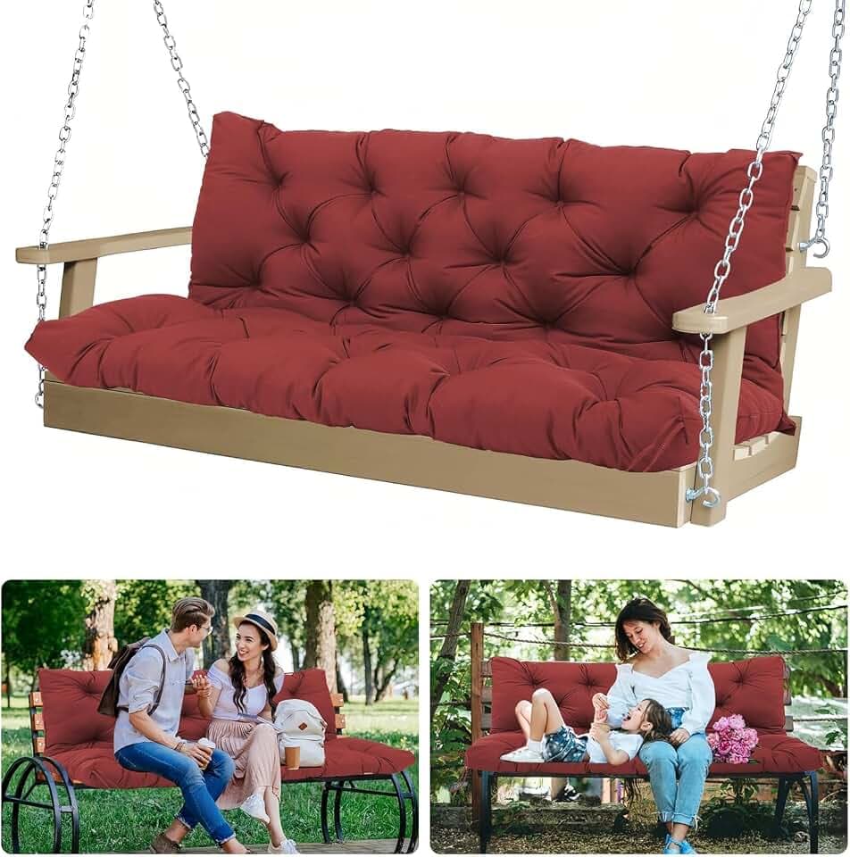 5" Thick Outdoor Porch Swing Cushions 60" Waterproof 3 Seater