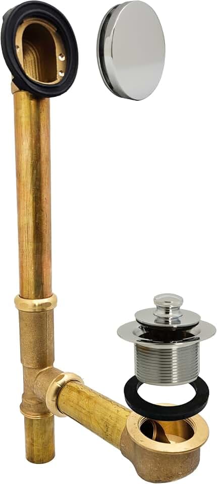 Westbrass Twist & Close Bath Waste - Hidden Overflow -14" Make-Up, 17 Gauge, Polished Nickel, D321H-05