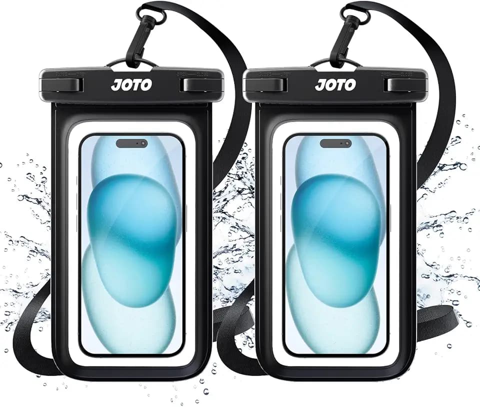 JOTO 2 Pack Waterproof Phone Pouch, Universal IPX8 Dry Bag up to 7" -Black