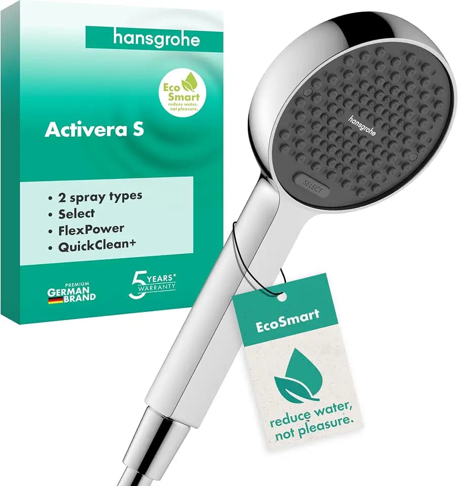 hansgrohe Activera Select S - wassersparender Duschkopf 8 l/min (EcoSmart), Handbrause mit 2 Strahlarten, runde Duschbrause, Sparduschkopf mit Antikalk-Funktion, Chrom, 28033000