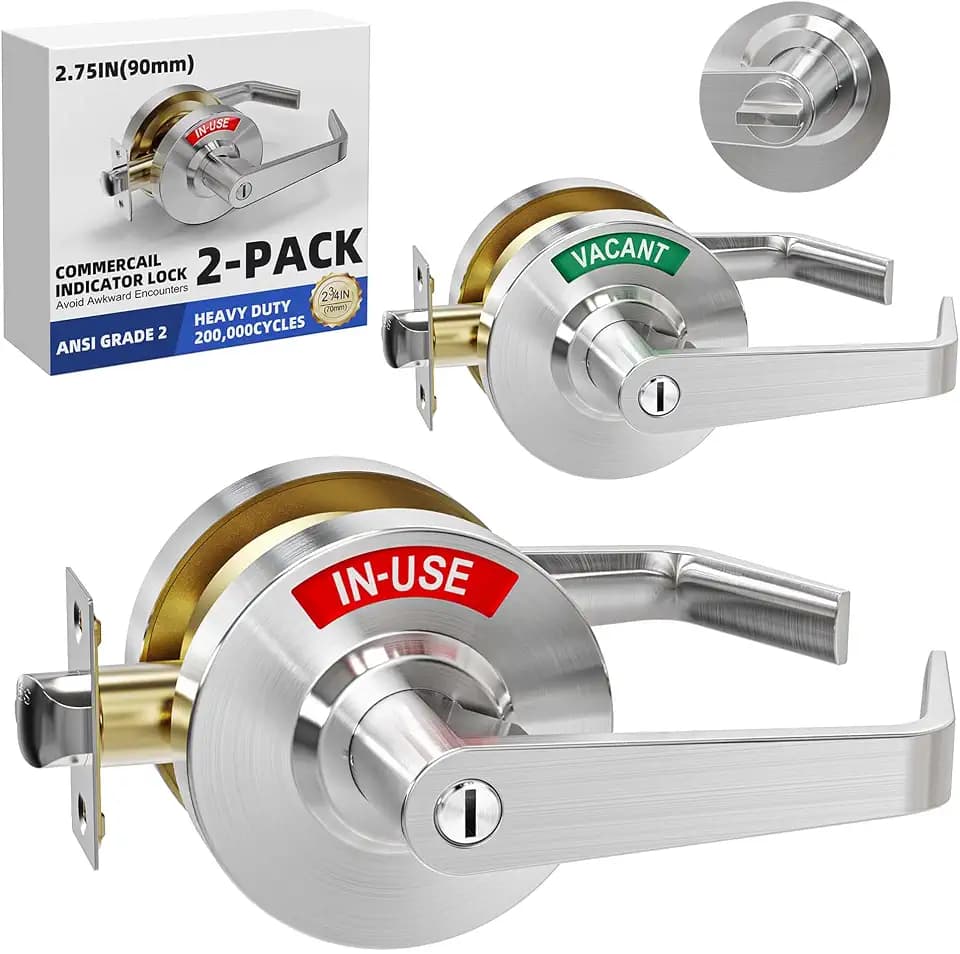 Commercial Bathroom Door Handle | Vacant Occupied Bathroom Lock for Public Restroom |Occupied Door Handle for Office/Restaurant/Hospital/Gym,ANSI Commercial Grade 2 (2pcs Large 90mm)