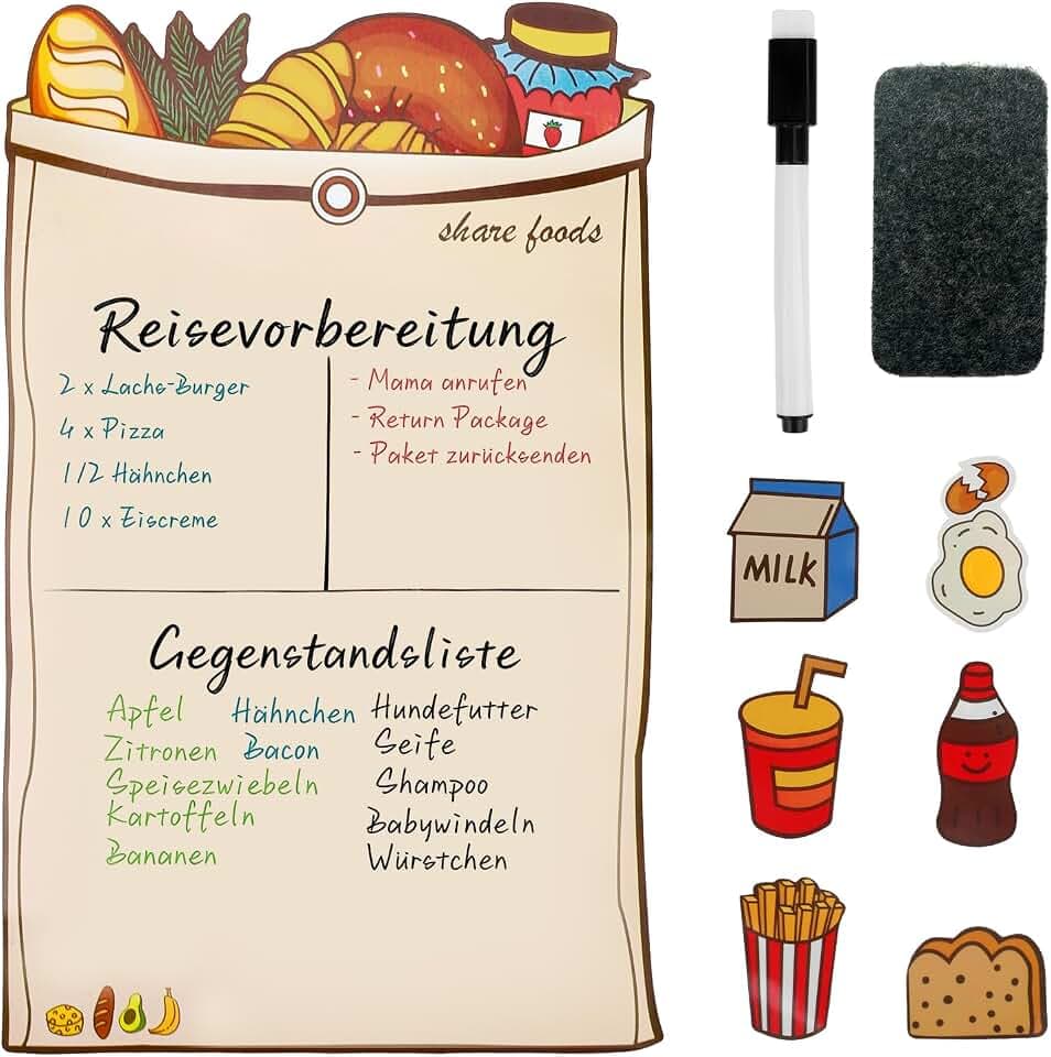 Magnetischer Menüplaner für Kühlschrank mit Süßem Brot-Design, Abwischbar Wiederverwendbare Essensplaner für Familien, Familienplaner & Einkaufsliste,inkl. 6 Kühlschrankmagnete,Stift & Radierer