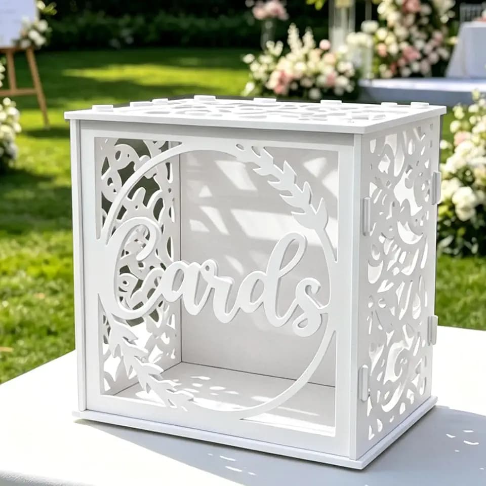 Valband Visible Card Box with Slot, Elegant Wedding Card Boxes for Reception Monetary Gift Envelopes, White Cards Holder Box for Graduation Wedding Bridal Baby Shower Party Table Decor