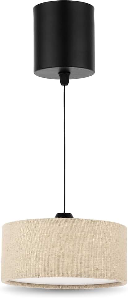 REV Pendelleuchte Akku - 120lm dimmbar 3 Farben, Timer 1-4h, höhenverstellbar (18-123cm), Hängeleuchte Wohnzimmer, Fernbedienung, Stoffschirm, taupe