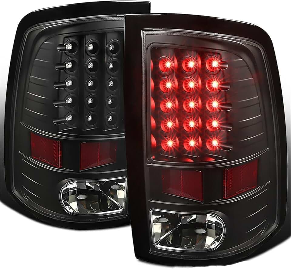 waltyotur Rear Brake Light Replacement for RAM 2009 2010 2011 2012 2013 2014 2015 2016 2017 2018 Driver and Passenger Side Tail Light Assembly Black Pair Tail Light