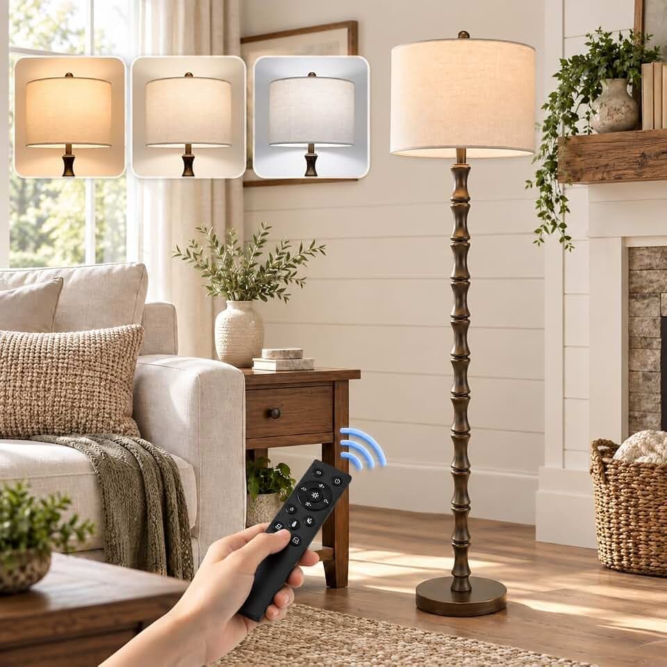 BOBOMOMO 61" Brown Floor Lamp, Rustic Farmhouse Standing Light with Rotary Switch, Resin Tall Lamp for Living Room, Bedroom, Nursery, Reading Corner, Dining Room