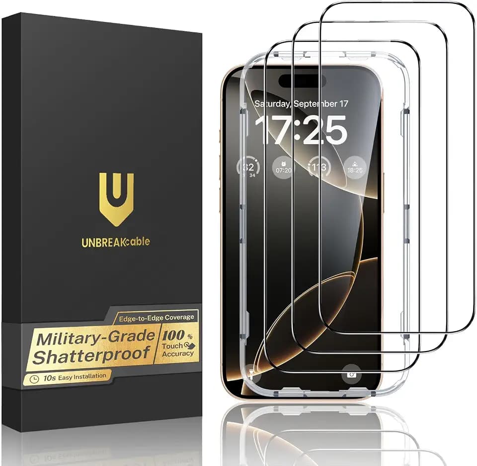 UNBREAKcable Panzer Schutz Glas für iPhone 16 Pro, 3 Stück Härtegrad 9H+ Bruchsicheres Schutzfolie [99,99% HD-Klarheit] [Einfache Montage] [Hüllenfreundlich] [Blasenfrei] für Apple 16Pro - 6,3 Zoll