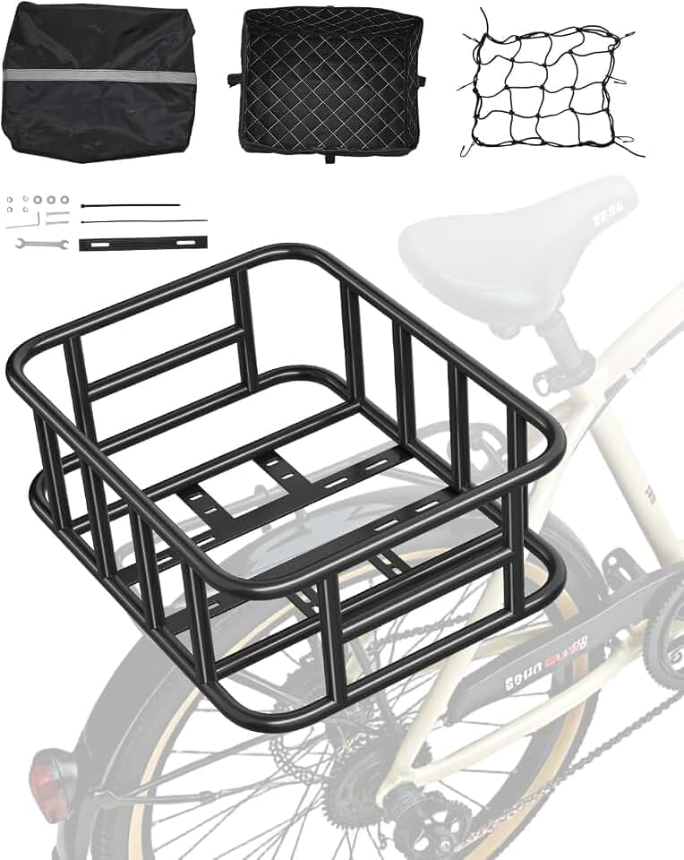 VEVOR Fahrradkorb hinten 435x330x155 mm, Hinterradkorb mit Gepäcknetz & Abdeckung, Gepäckträger zum Transport von Hunden, Haustieren, Obst & Lebensmitteln, Montagewerkzeug im Lieferumfang enthalten