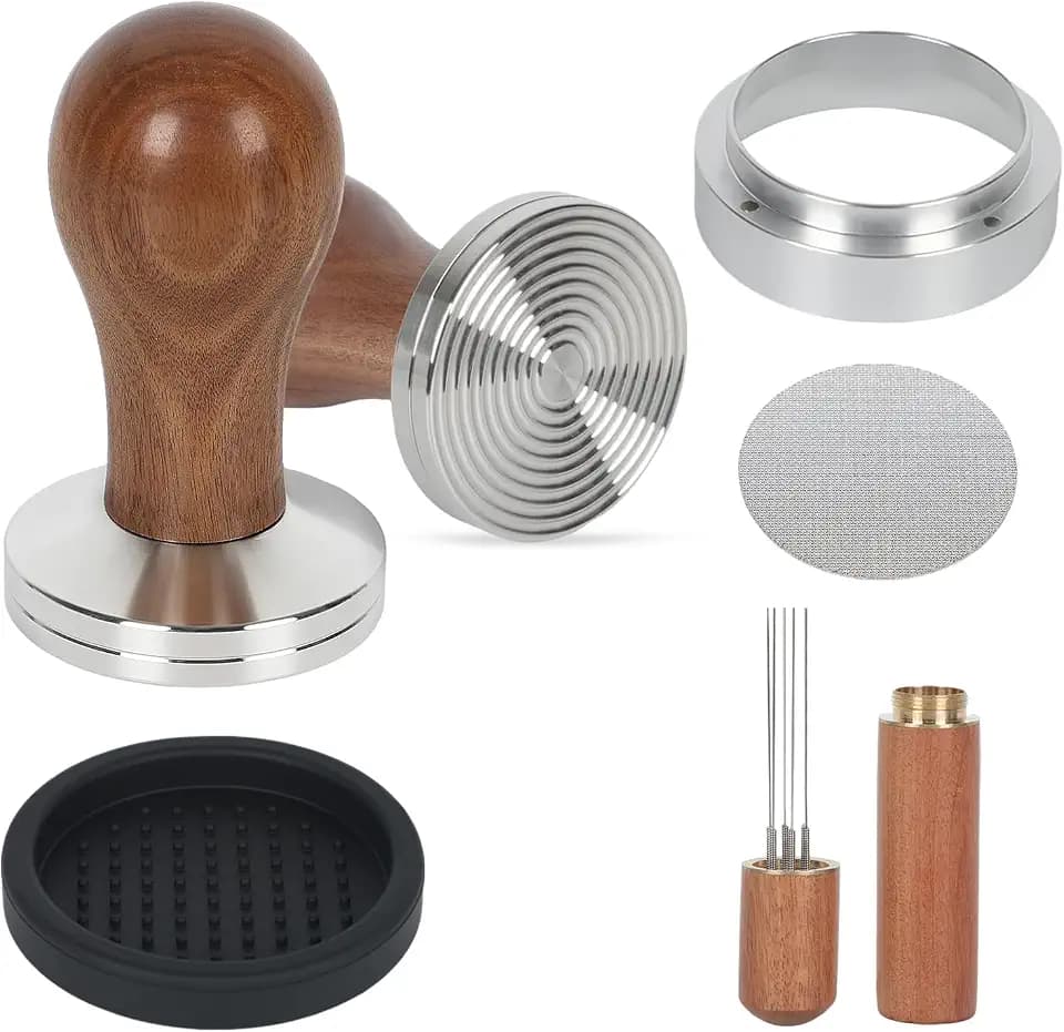Kaffee Tamper 51mm Set, Siebträger Zubehör Set mit Puck Screen 51mm, WDT Tool, Tampermatte und Magnetic Dosierring, Espresso Zubehör Set für Siebträger 51 mm (51mm)