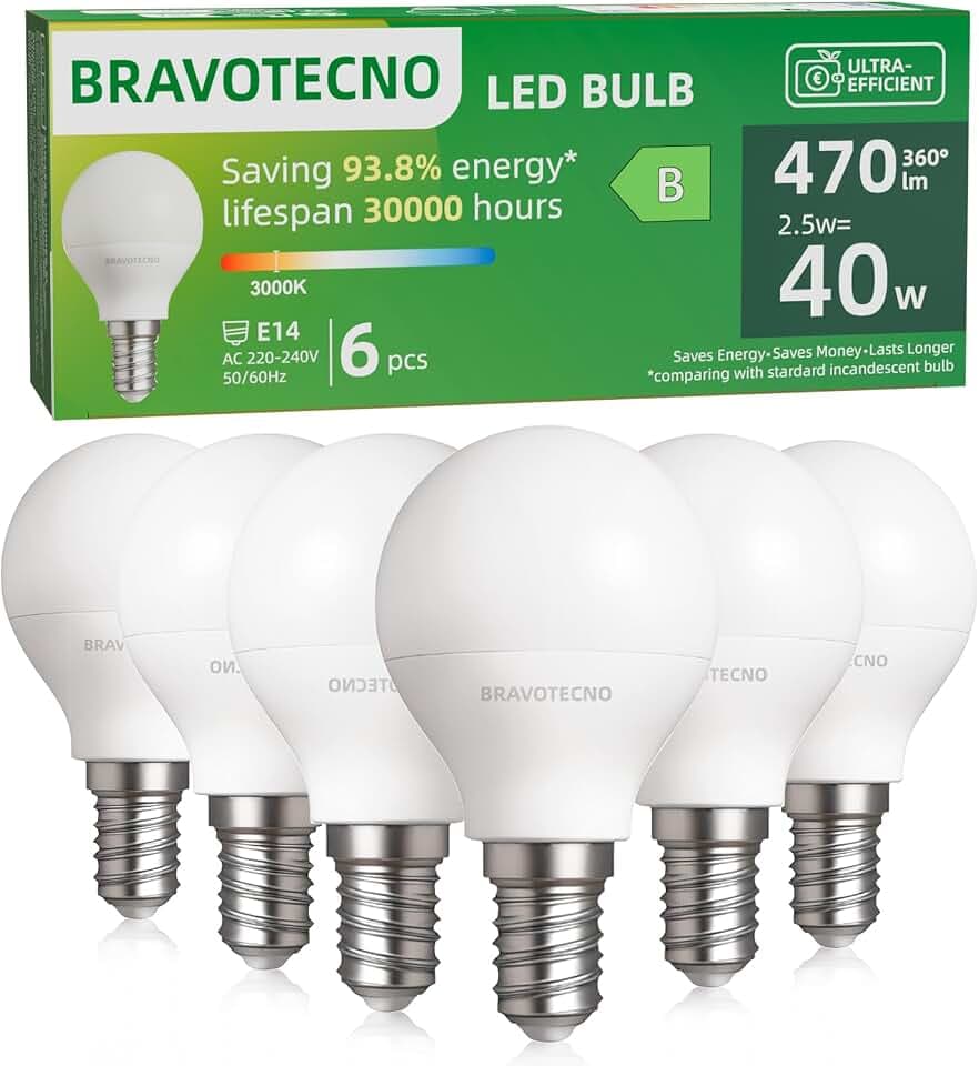 E14 LED Glühbirne, Energieklasse B E14 LED Warmweiss, 3000K 2.5W 470LM G45/P45 Warmweiß Leuchtmittel Entspricht 40W, 360° Abstrahlwinkel, Nicht Dimmbar, Wärmearm & Langlebig, 6 Stück