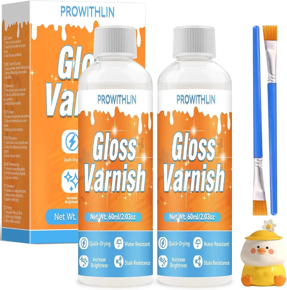 prowithlin - Air Dry Clay Glaze - Glänzender Ton Firnis für Lufttrocknenden Ton, Keramik, Ölfarbe & Holz - Wasserfest, Riss-, Kratz- & Abriebfest - 60ml * 2 mit 2 Pinseln