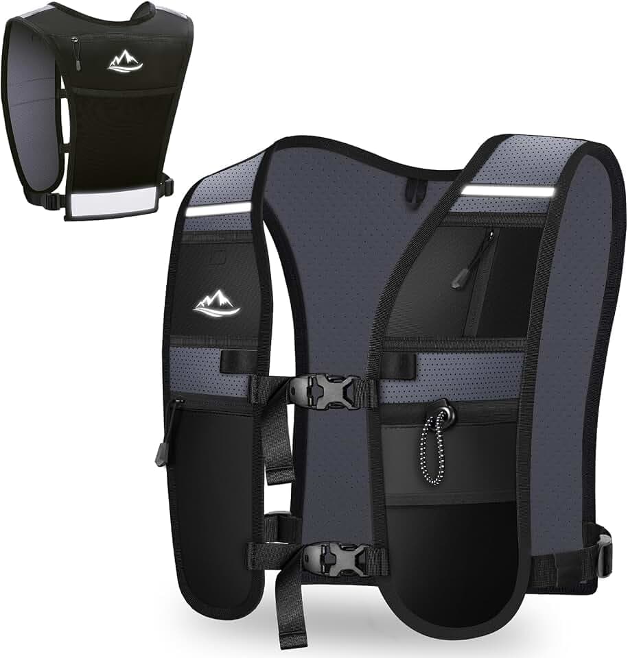 Running Vest for Women Men, Lightweight Breathable Hydration Vest with Large Compartment, Reflective Running Hydration Vest, Run Water Vest for Hiking Cycling Marathon Trail Jogging Race