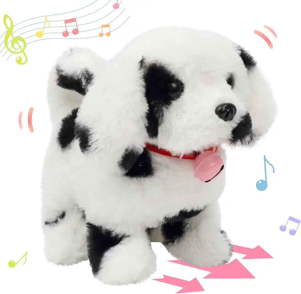 Hopearl Walking Point Dog Interactive Electronic Pet Plush Toy Puppy Woof and Moving Animated Nodding Head Holiday Birthday Gift for Toddlers, Black, 7''
