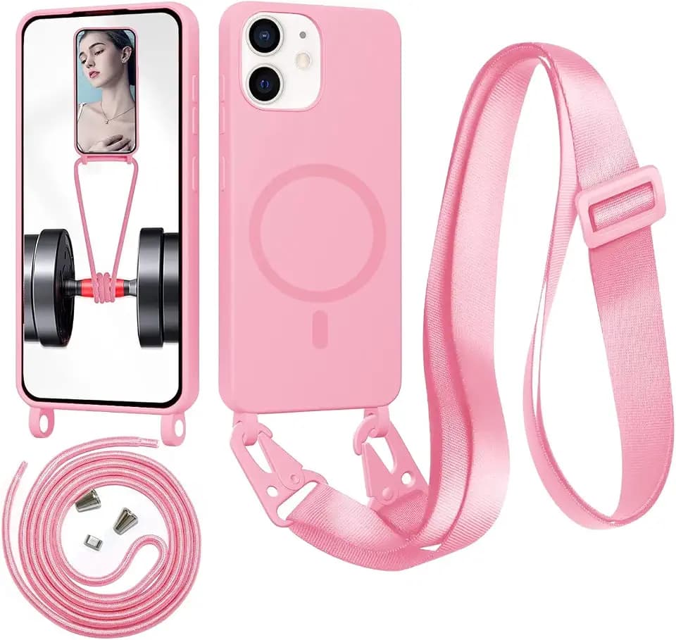 Handykette für iPhone 11 Hülle mit Band [Kompatibel mit Magsafe] Flüssig Silikon Necklace Handyhülle Magnetische Schutzhülle zum Umhängen Kordel für iPhone 11, Rosa