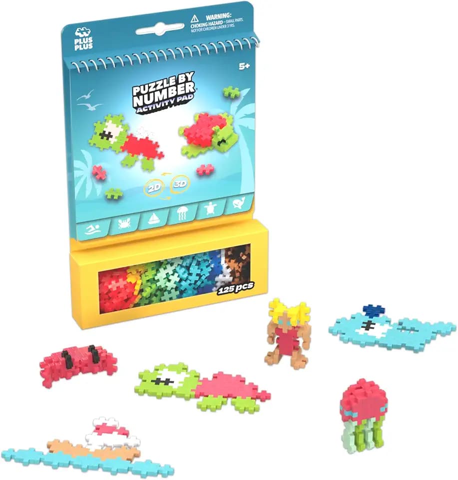 Plus-Plus 3991 Geniales Konstruktionsspielzeug, Activity Pad Meer, Baustein-Set für 2D und 3D Figuren, Kreativ-Bausteine für Kinder ab 5 Jahren, 125 Teile