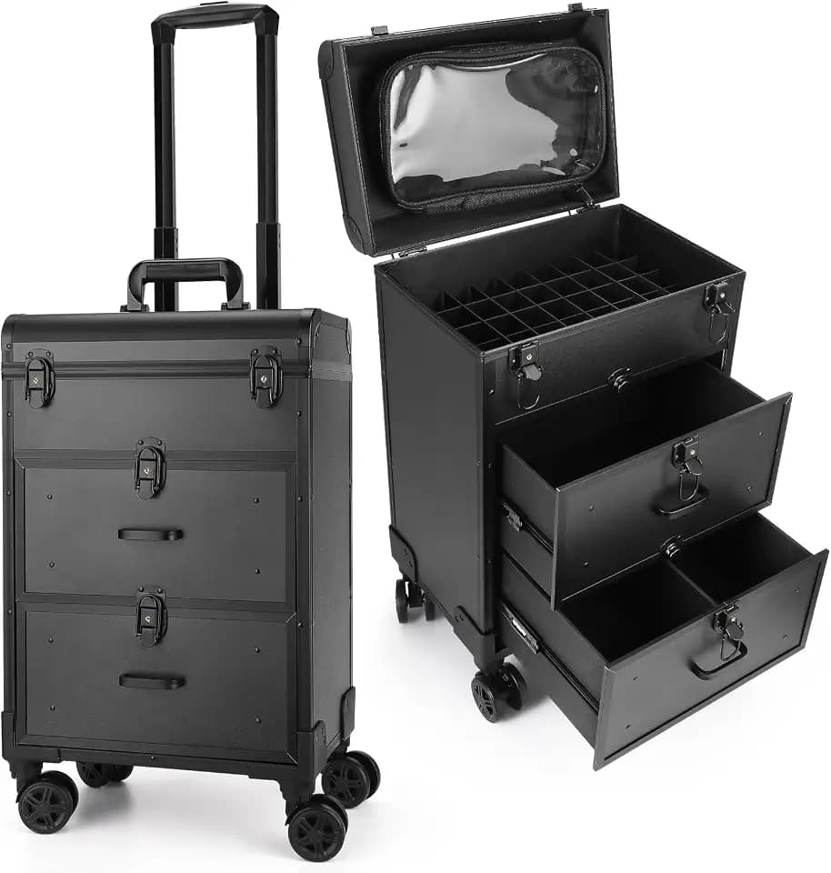 Yokilly Rolling Makeup Train Case: Professional Cosmetology Case on Wheels