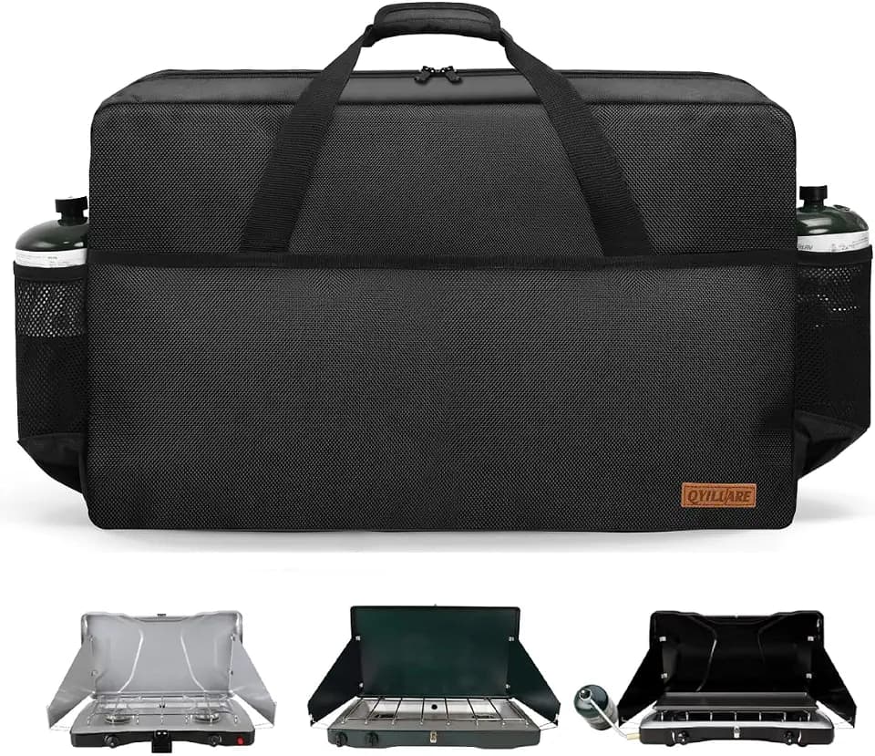 Heavy-Duty 1680D Water-Resistant Camping Stove Carrying Case Bag for Coleman 2-Burner Stove with Adjustable Shoulder Strap & Front Pocket