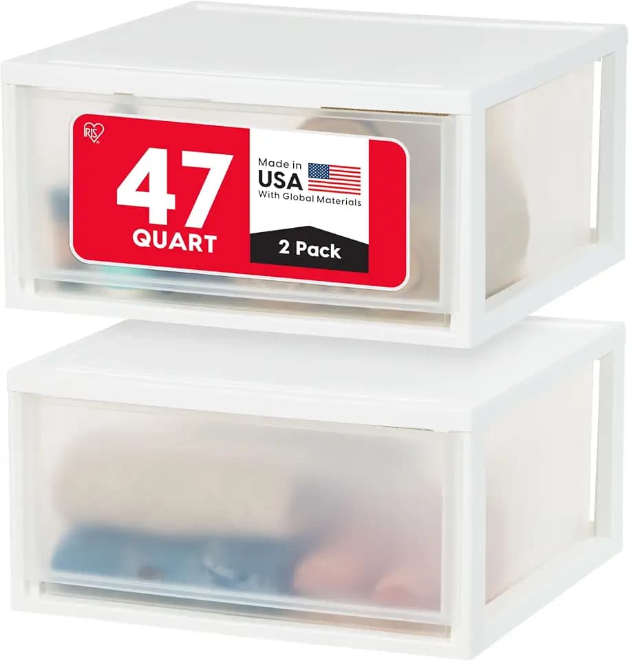IRIS USA 2-Pack, 47 Qt. Extra Large Stacking Drawer with Clear Door, White
