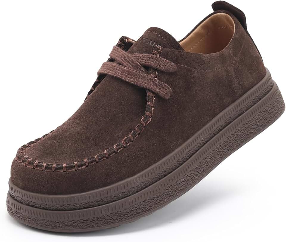 Women’s Suede Leather Oxford Shoes Non-Slip Casual Work Shoes Lace Up Loafers
