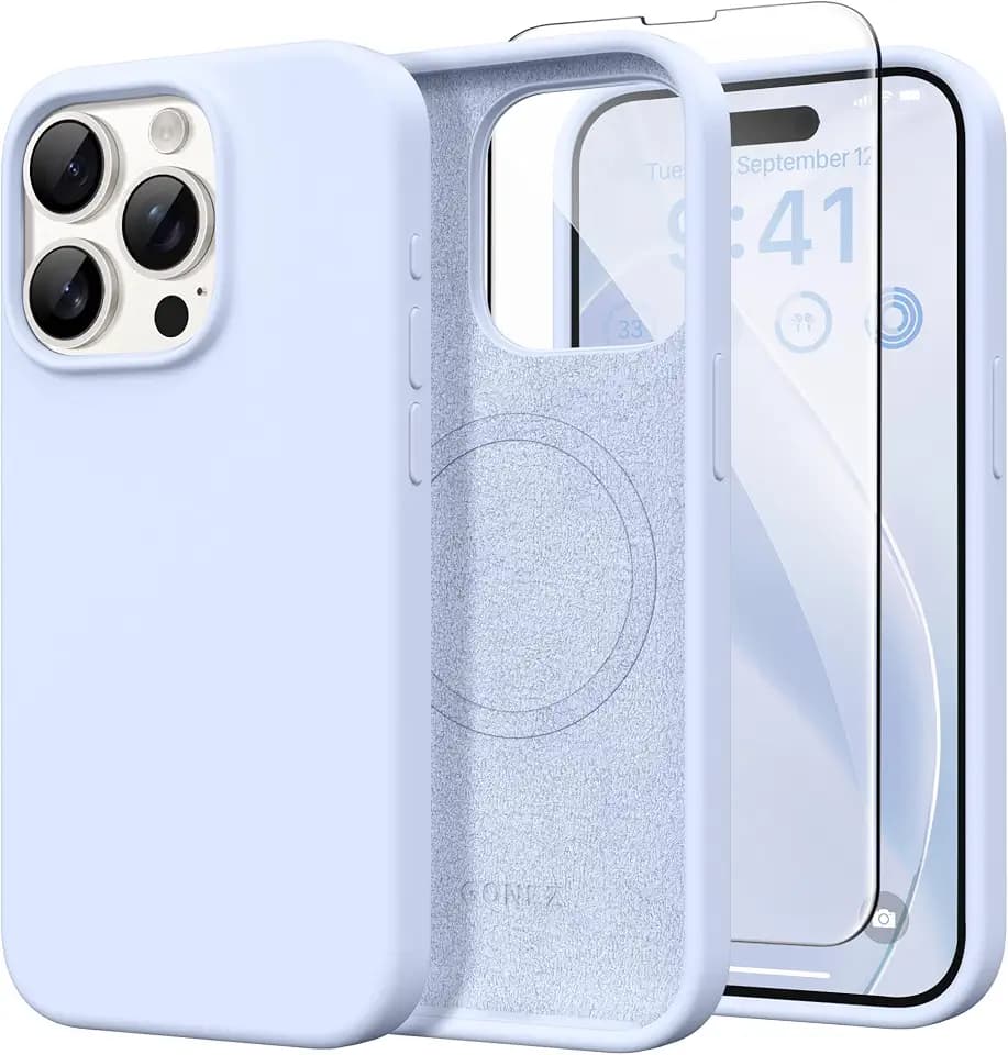 GONEZ Magnetic for iPhone 15 Pro Case, Silicone Cover Cyan Purple