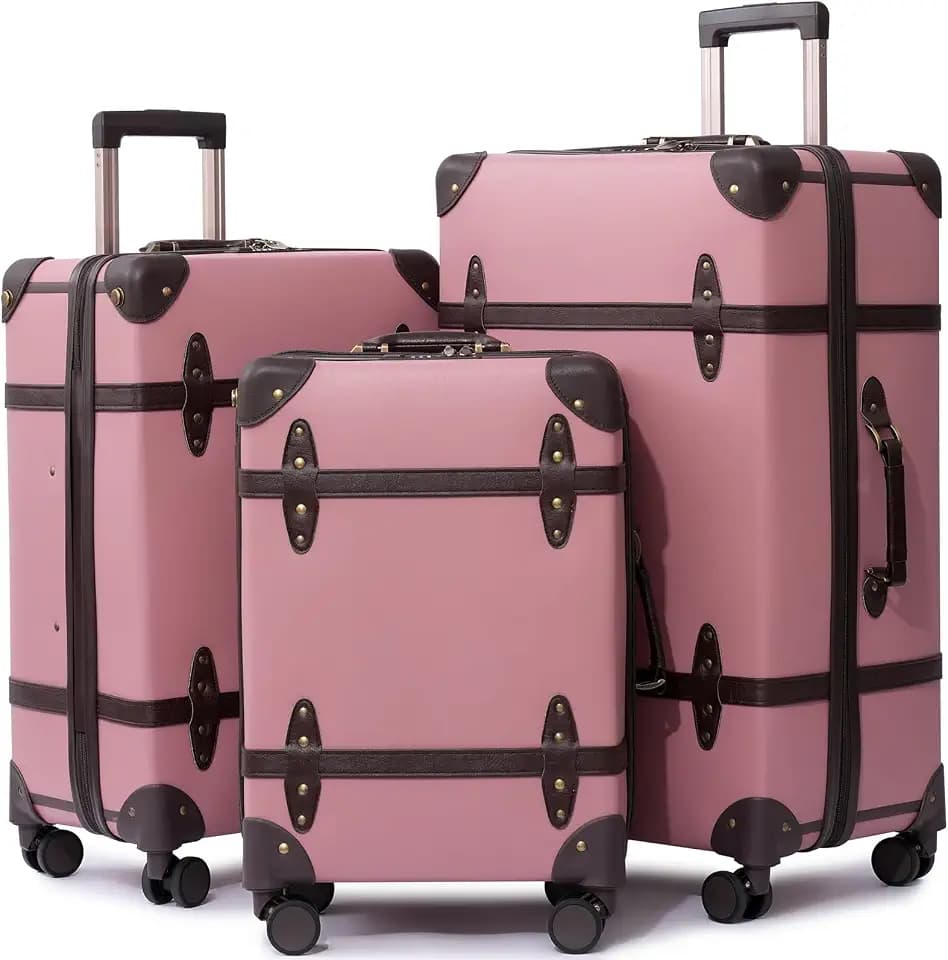 NZBZ Vintage Trunk Luggage Set, PU Leather Retro Suitcase