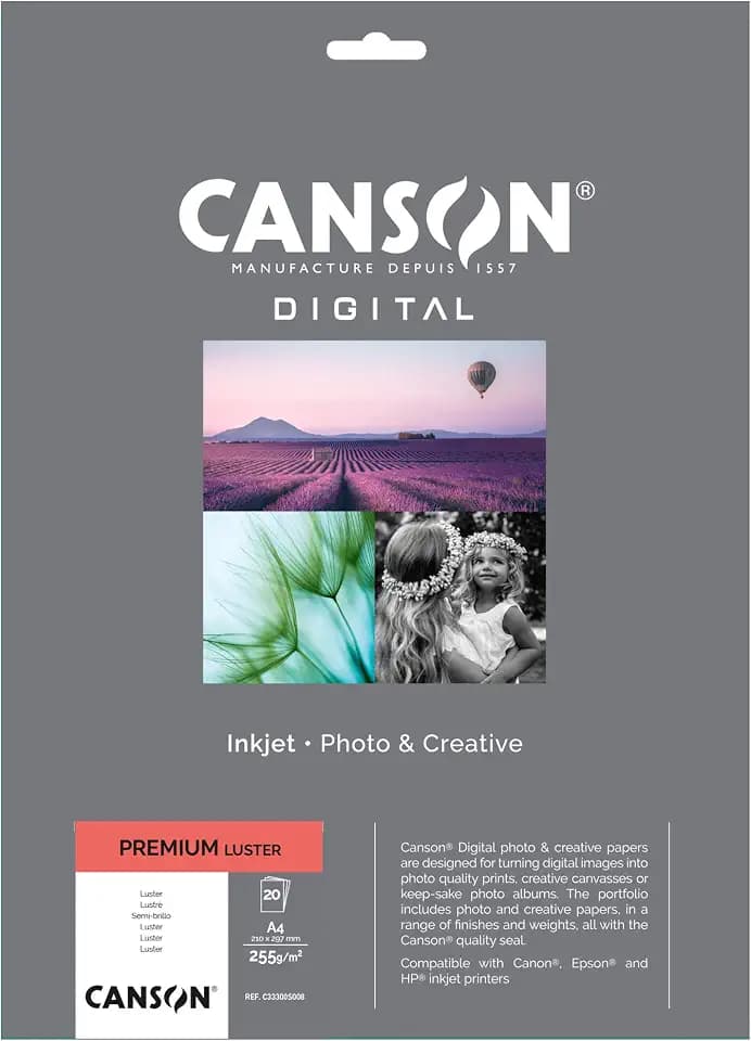 Canson 94664 Inkjet-Papier, A4, 20 Fg, 255 Gr, Lustre RC