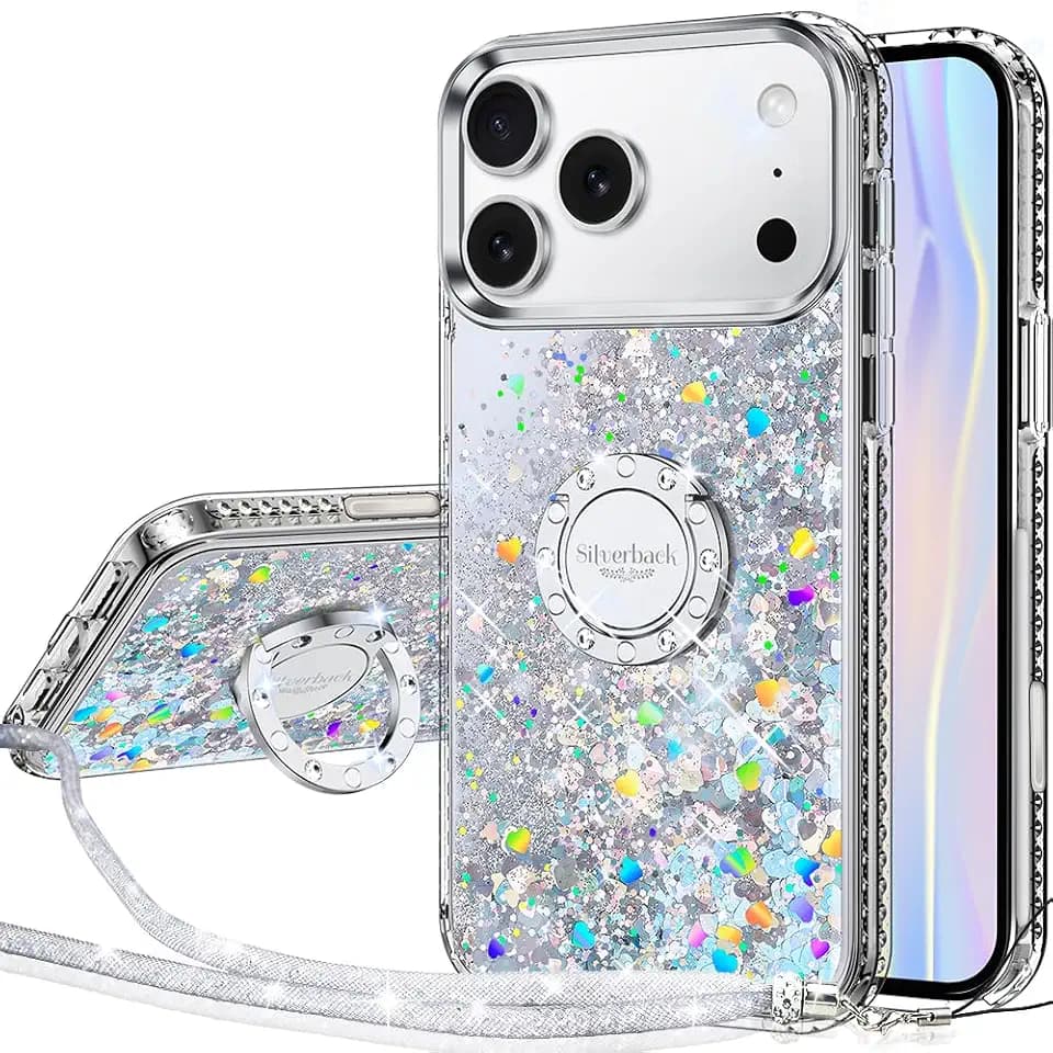 Silverback for iPhone 17 Pro Case with Ring Stand, Clear Silver