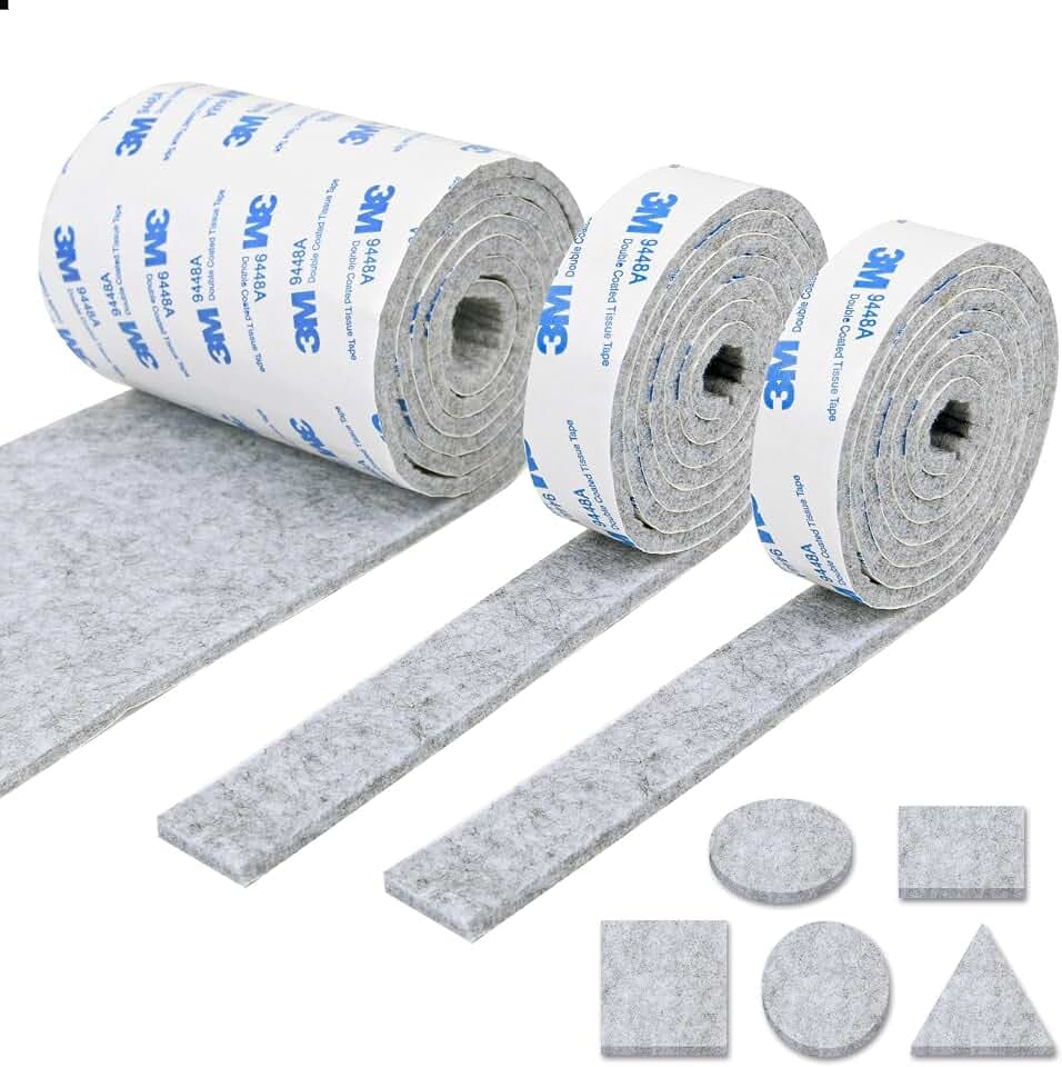 Vicloon Filzgleiter Selbstklebend, 3 Rollen Filz Selbstklebende(120 * 10cm *1er / 120 * 2cm *2er), Stark Filzstreifen Stühle und Möbelfüße, Schneiden Sie Jede Form, Grau Möbelgleiter